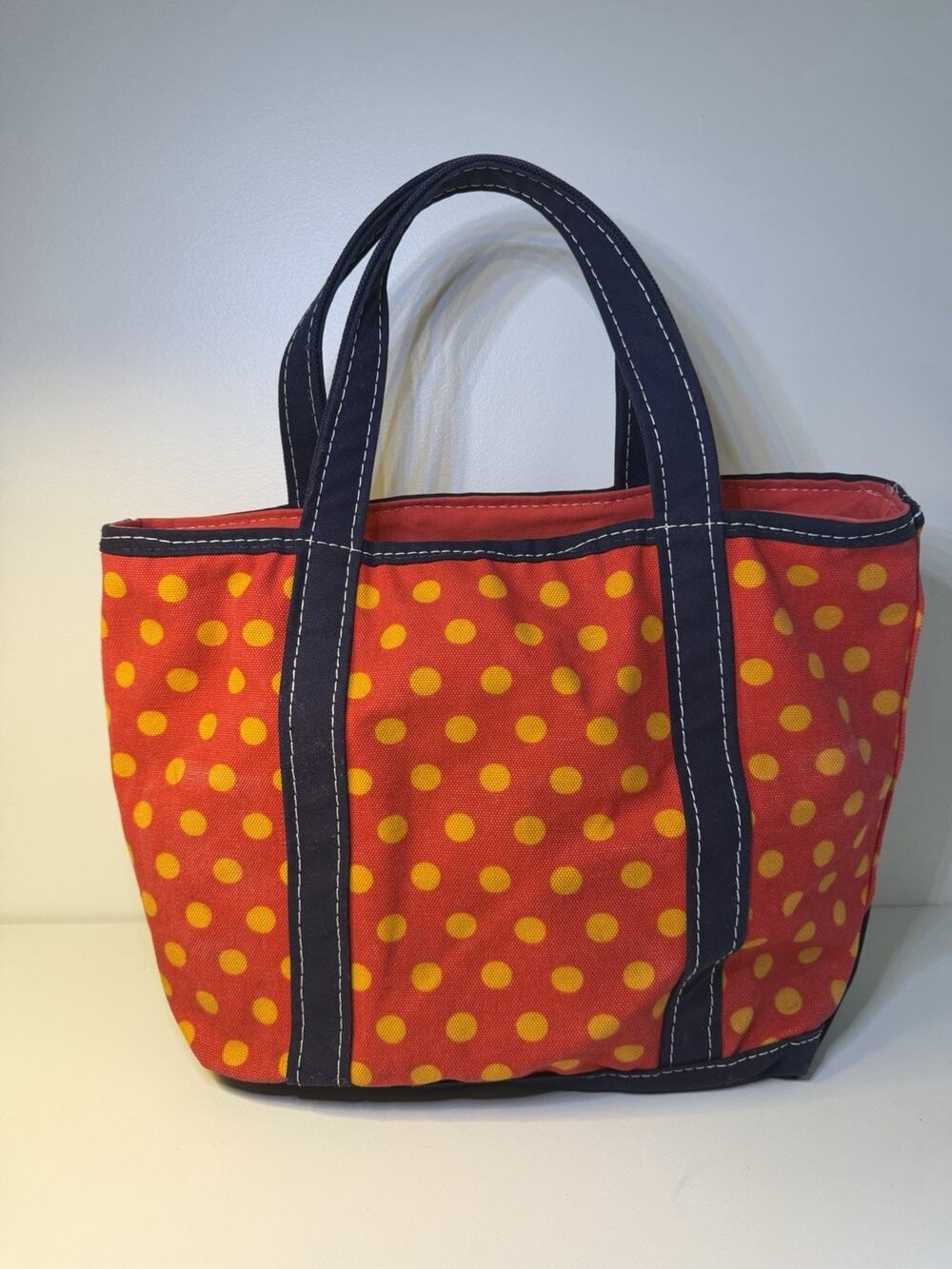 RARE Vintage Polka Dot LL Bean Boat & Tote Canvas Shoulder Bag Medium USA Made